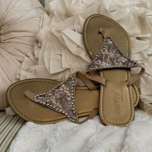 Olivia Miller Gold Sequin Sandals with Rhinestones Size M (7-8)